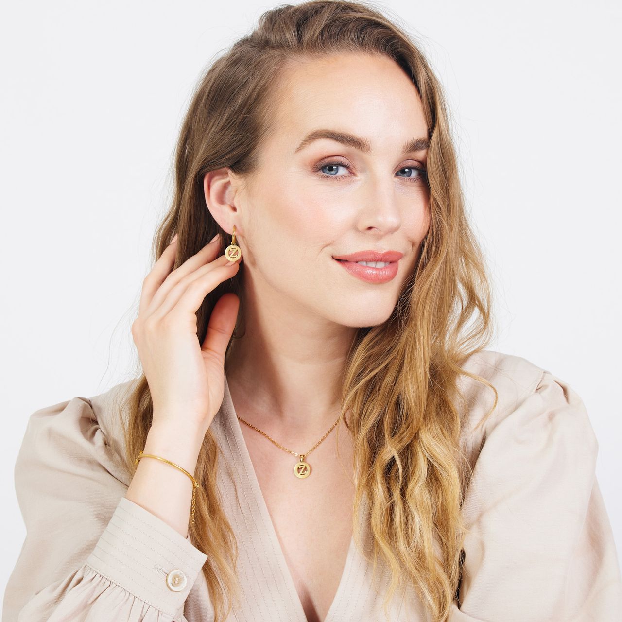 Stainless steel goldplated oorringen met letterhanger Z voor dames