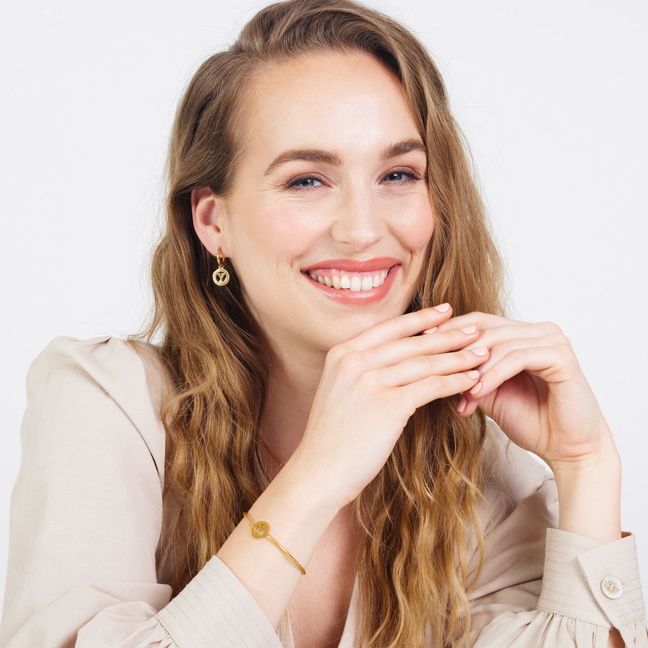 Stainless steel goldplated oorringen met letterhanger Y voor dames