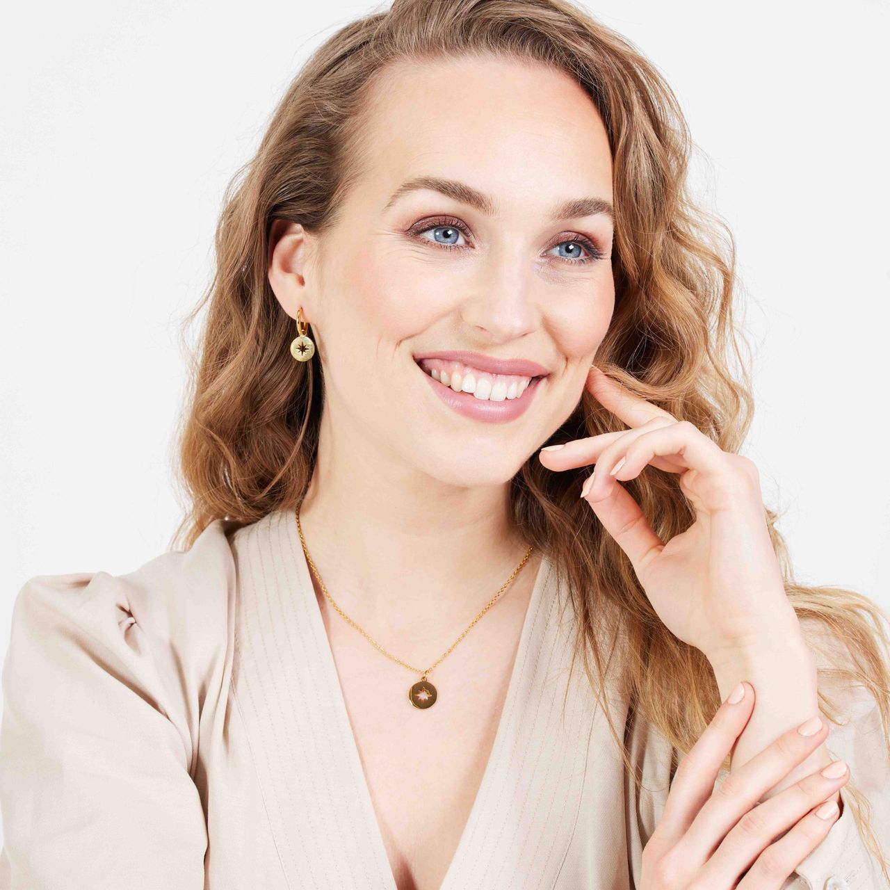 Stainless steel goldplated ketting met hanger munt voor dames