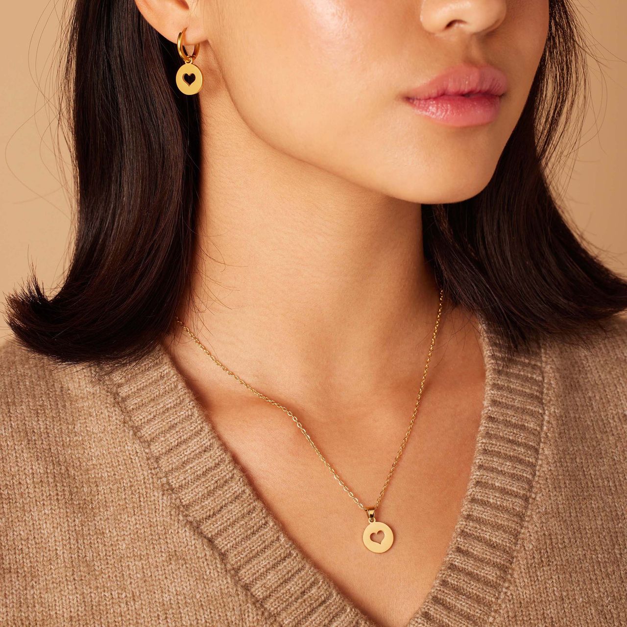 Stainless steel goldplated oorringen met hanger met open hart voor dames