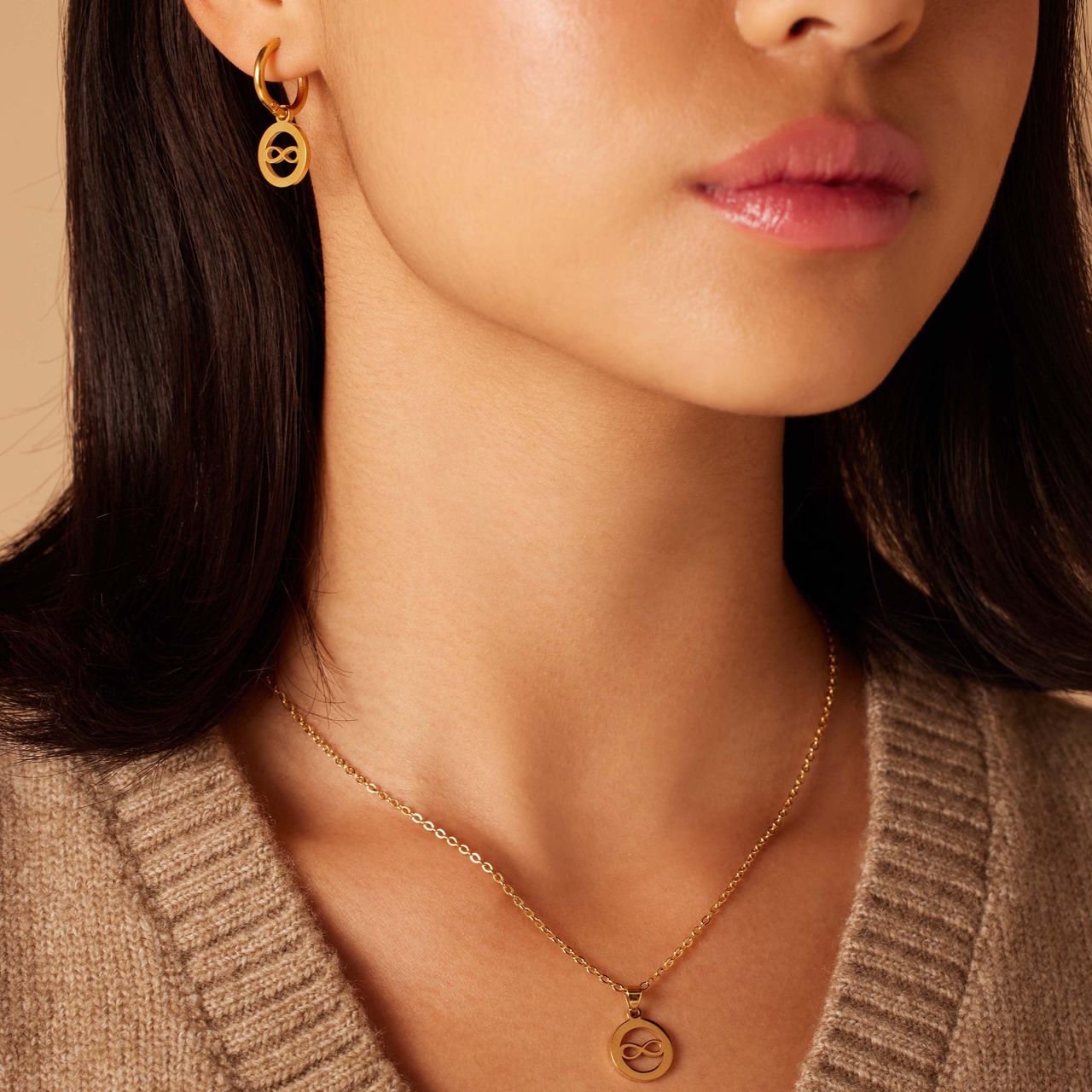 Stainless steel goldplated oorringen met hanger open infinity voor dames