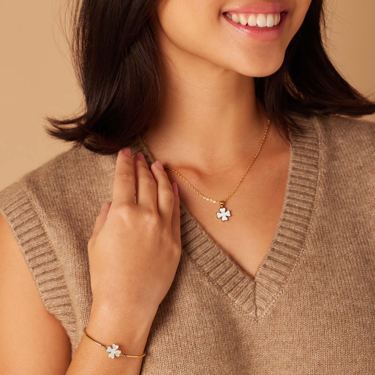 Stainless steel goldplated armband klaver