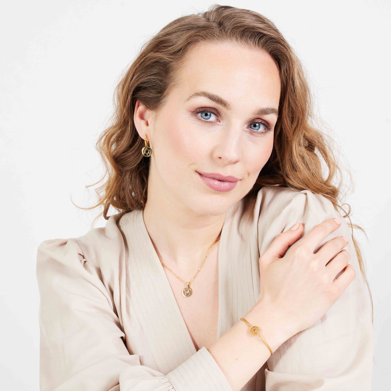 Stainless steel goldplated ketting met hanger Davidster voor dames