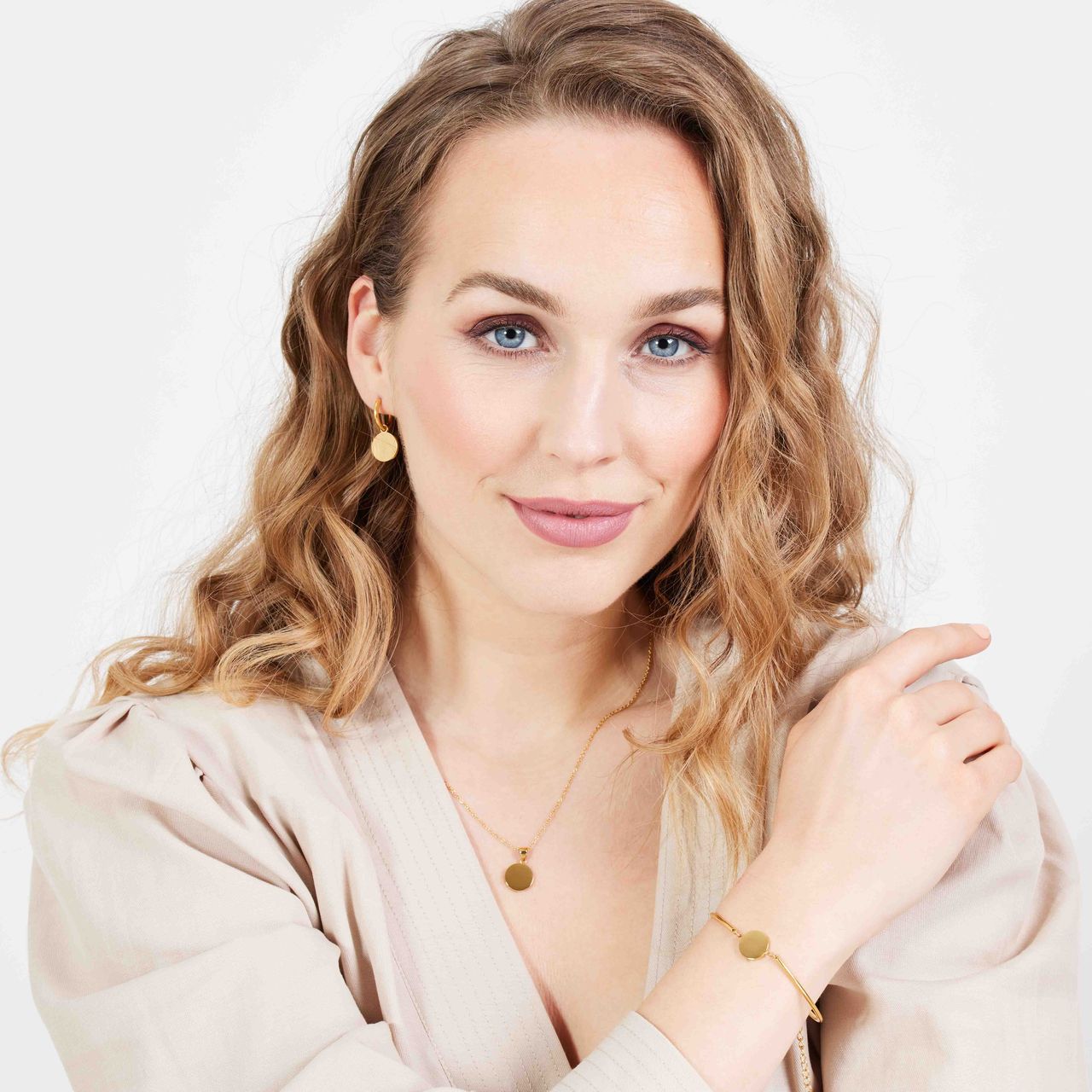 LivLiv stalen goldplated ketting met hanger munt voor dames