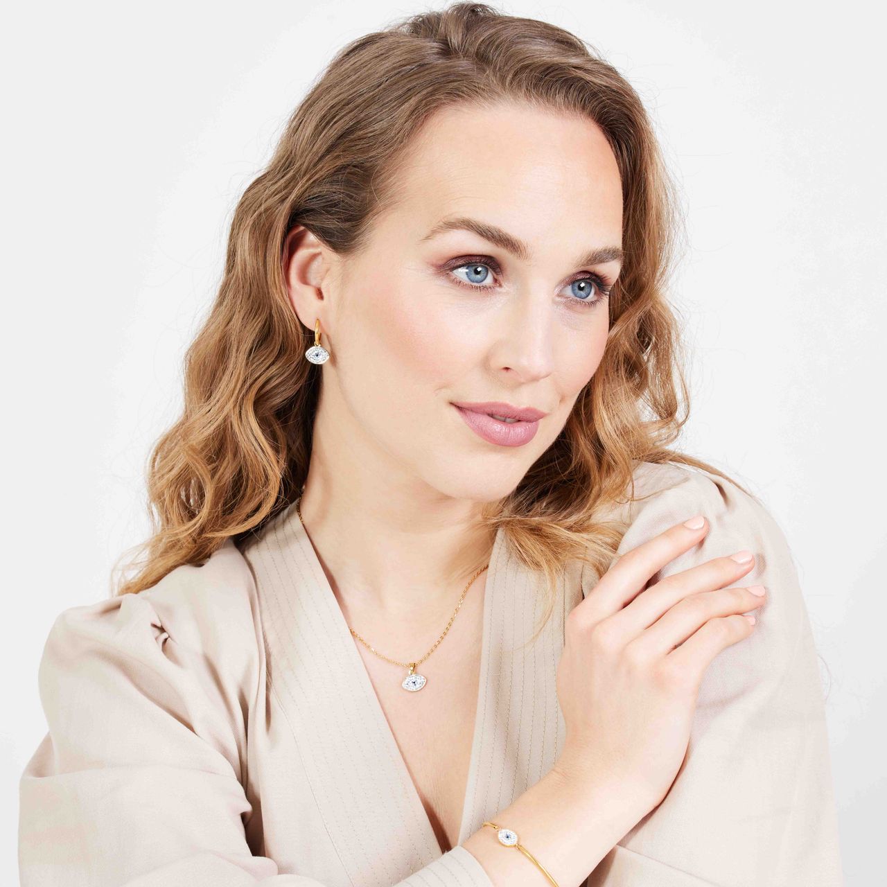 LivLiv stalen goldplated ketting met hanger oog voor dames