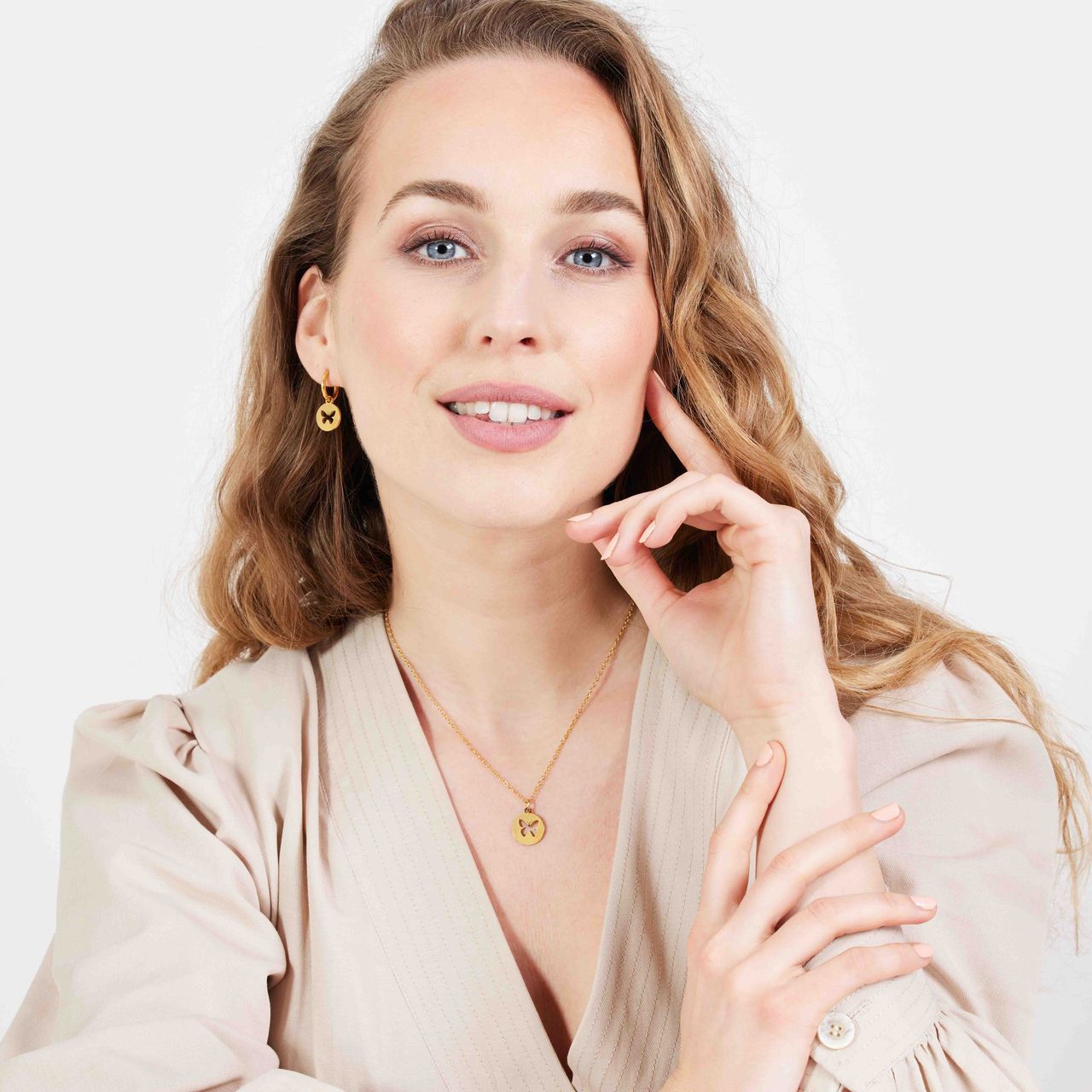 Stalen goldplated ketting met hanger vlinder