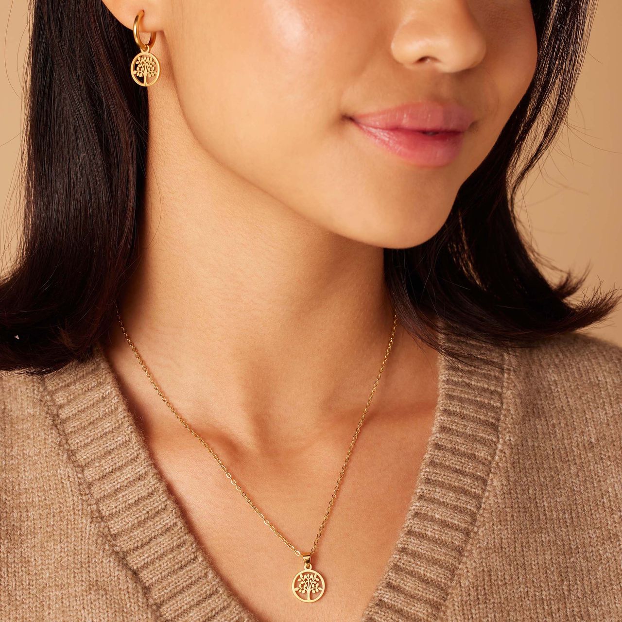 Stainless steel goldplated ketting met hanger munt voor dames