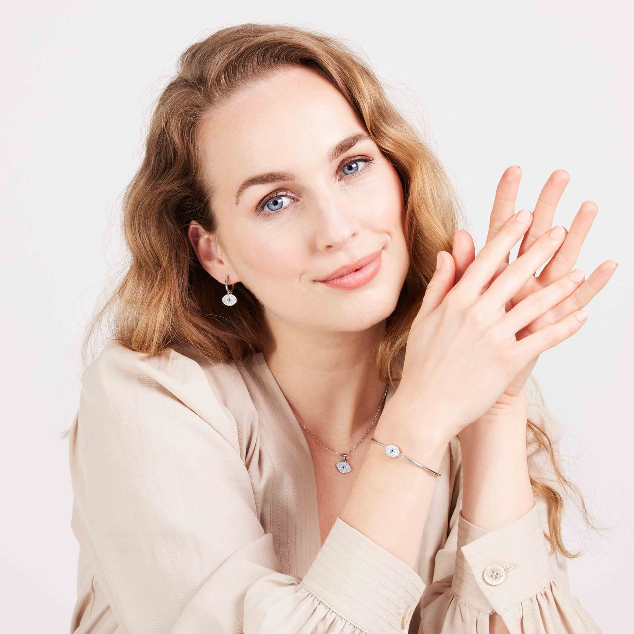 LivLiv stainless steel oorringen met kristallen oog voor dames