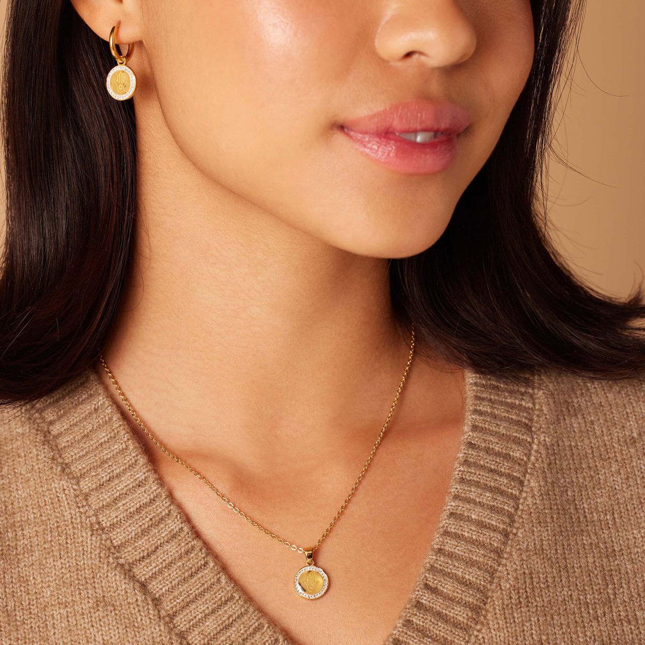 Stainless steel goldplated ketting met hanger munt voor dames