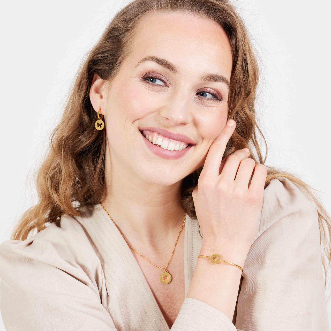 Stalen goldplated oorringen met hanger voor dames
