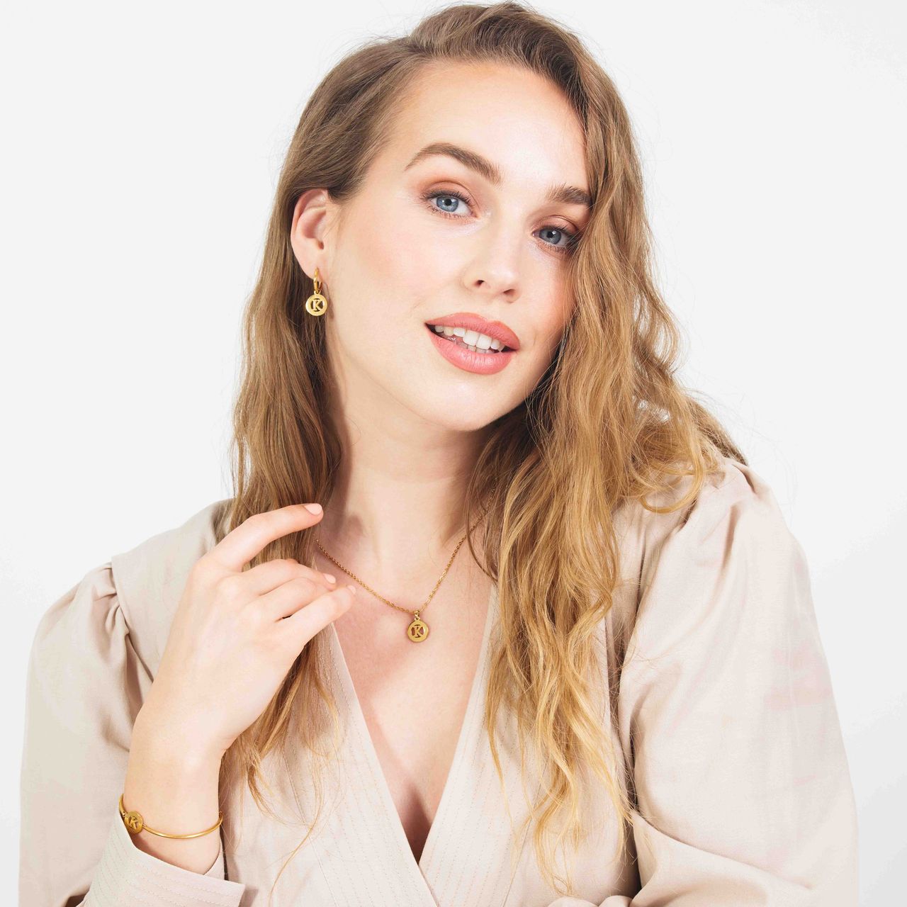 Stainless steel goldplated ketting met letterhanger K voor dames