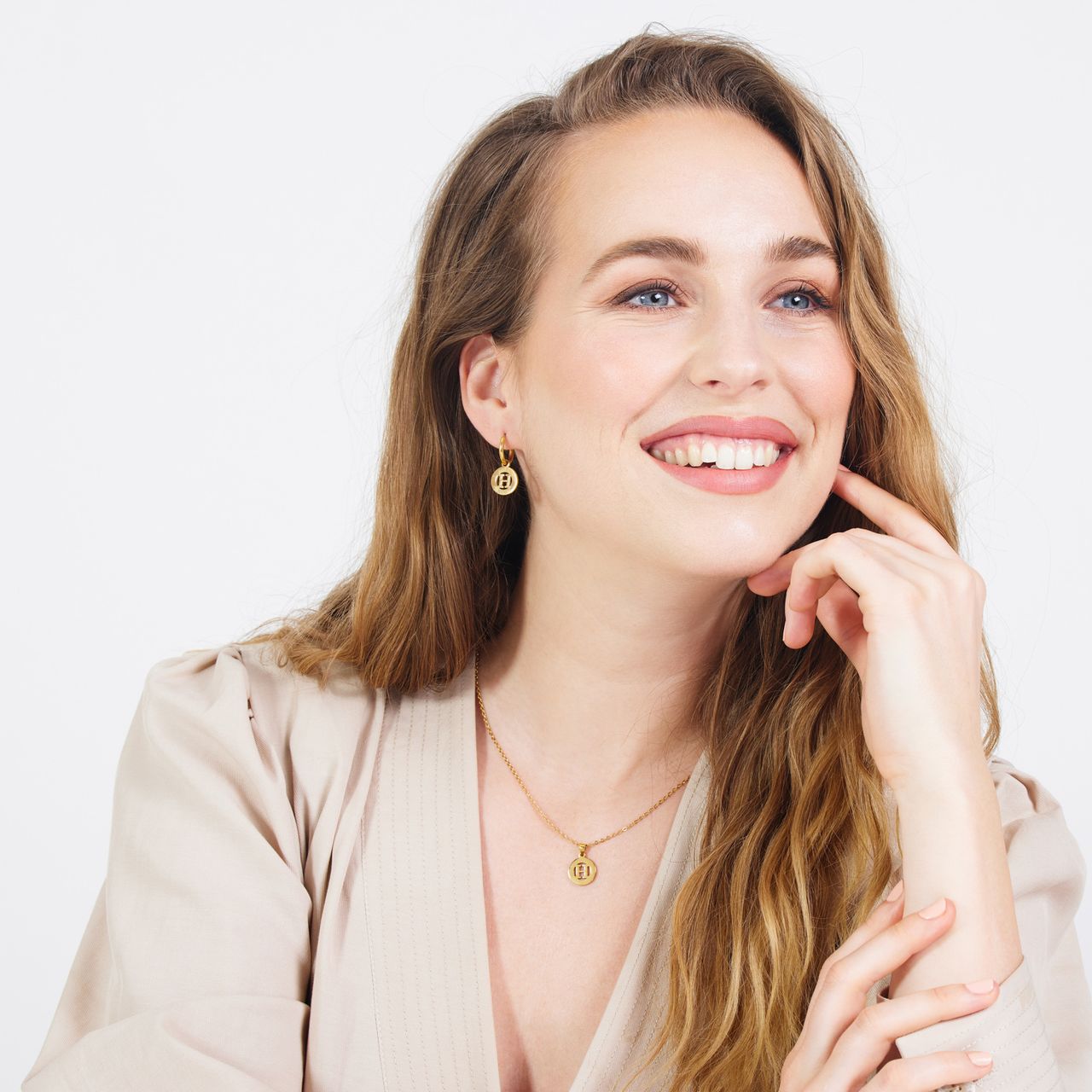 Stainless steel goldplated ketting met letterhanger H voor dames