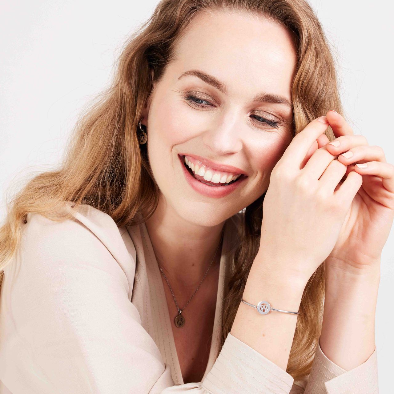 Stalen ketting met letter - W