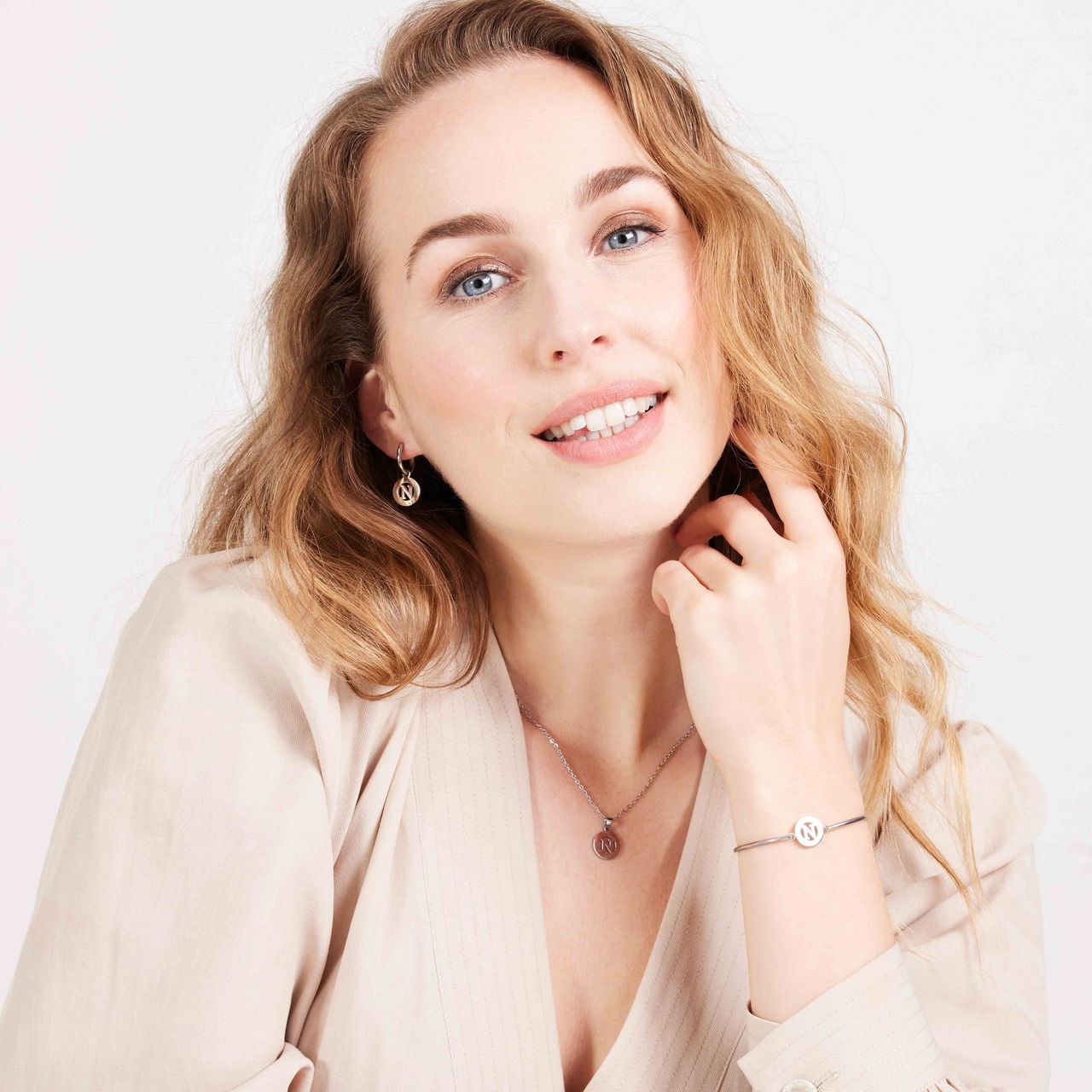 Stalen ketting met letter - N
