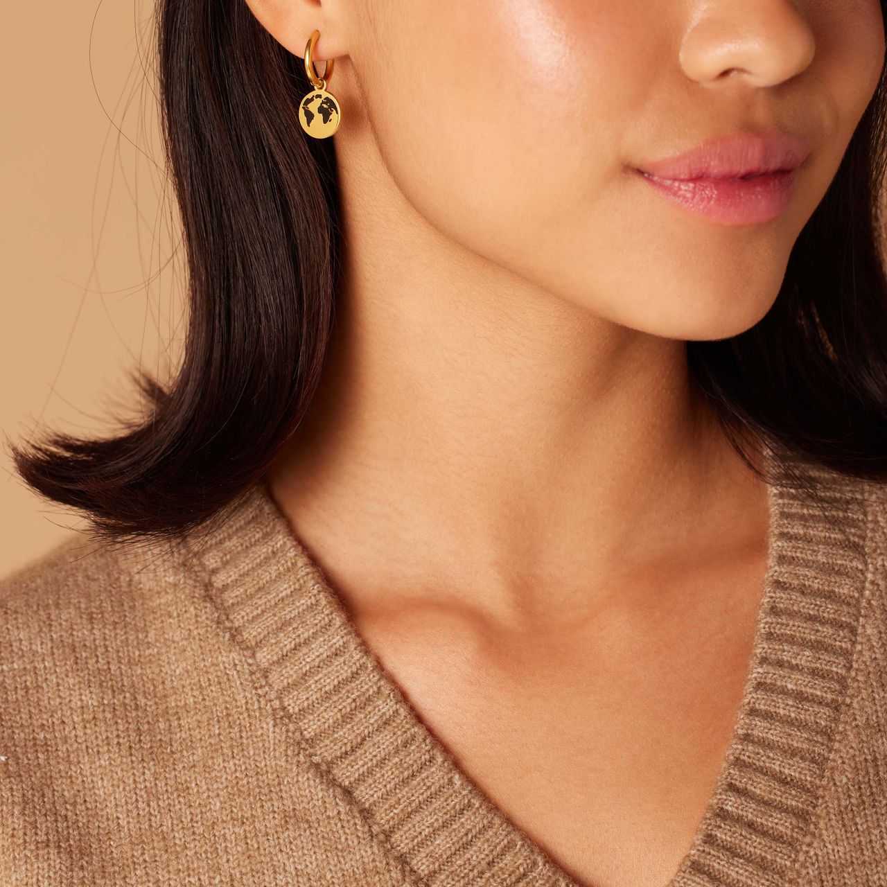 Stainless steel goldplated oorringen met hanger met wereldbol voor dames