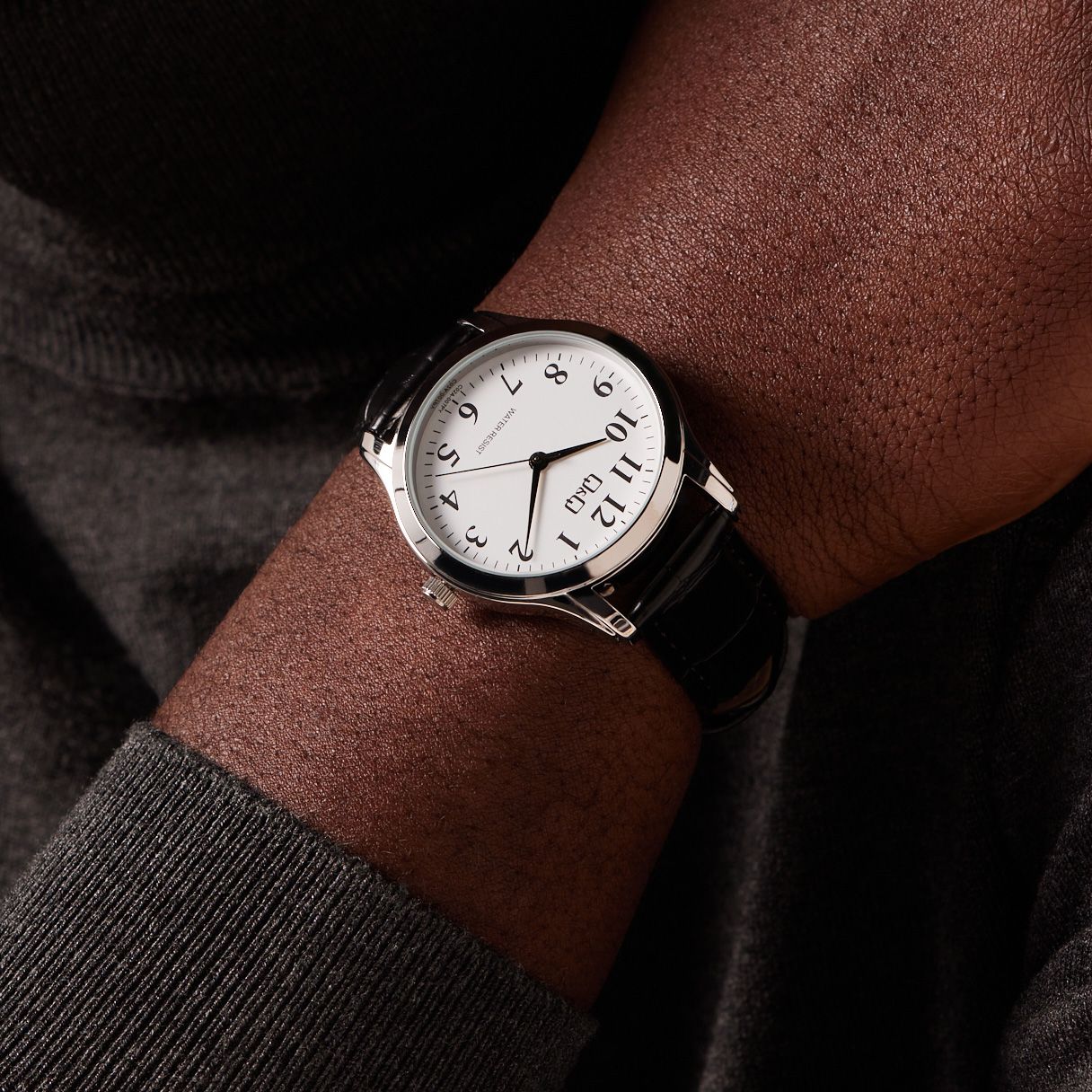 Q&Q herenhorloge met leren band