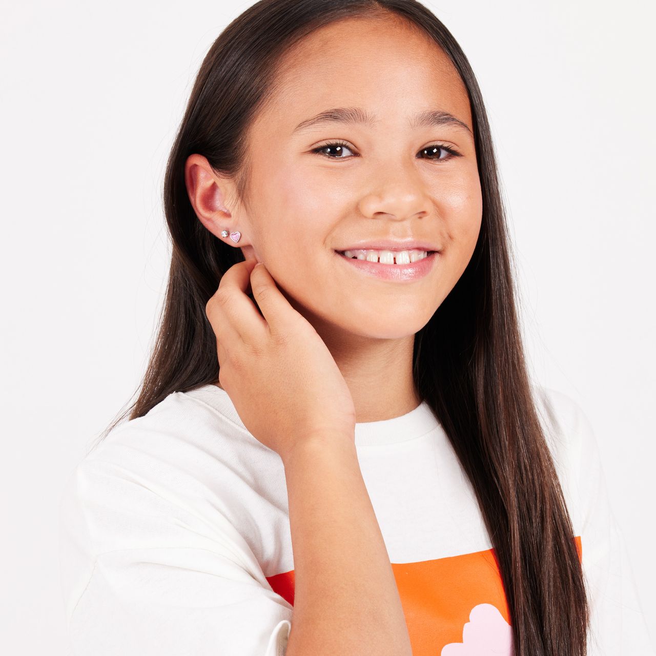 Tiny tips stainless steel oorbellen roze glitter hartjes