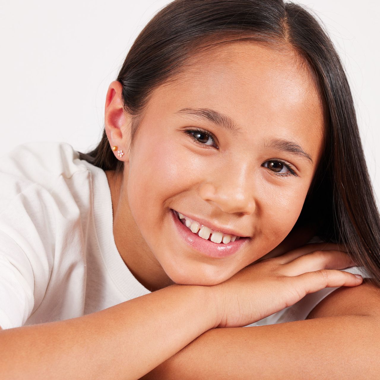 Tiny tips stainless steel goldplated bloem roze kristal