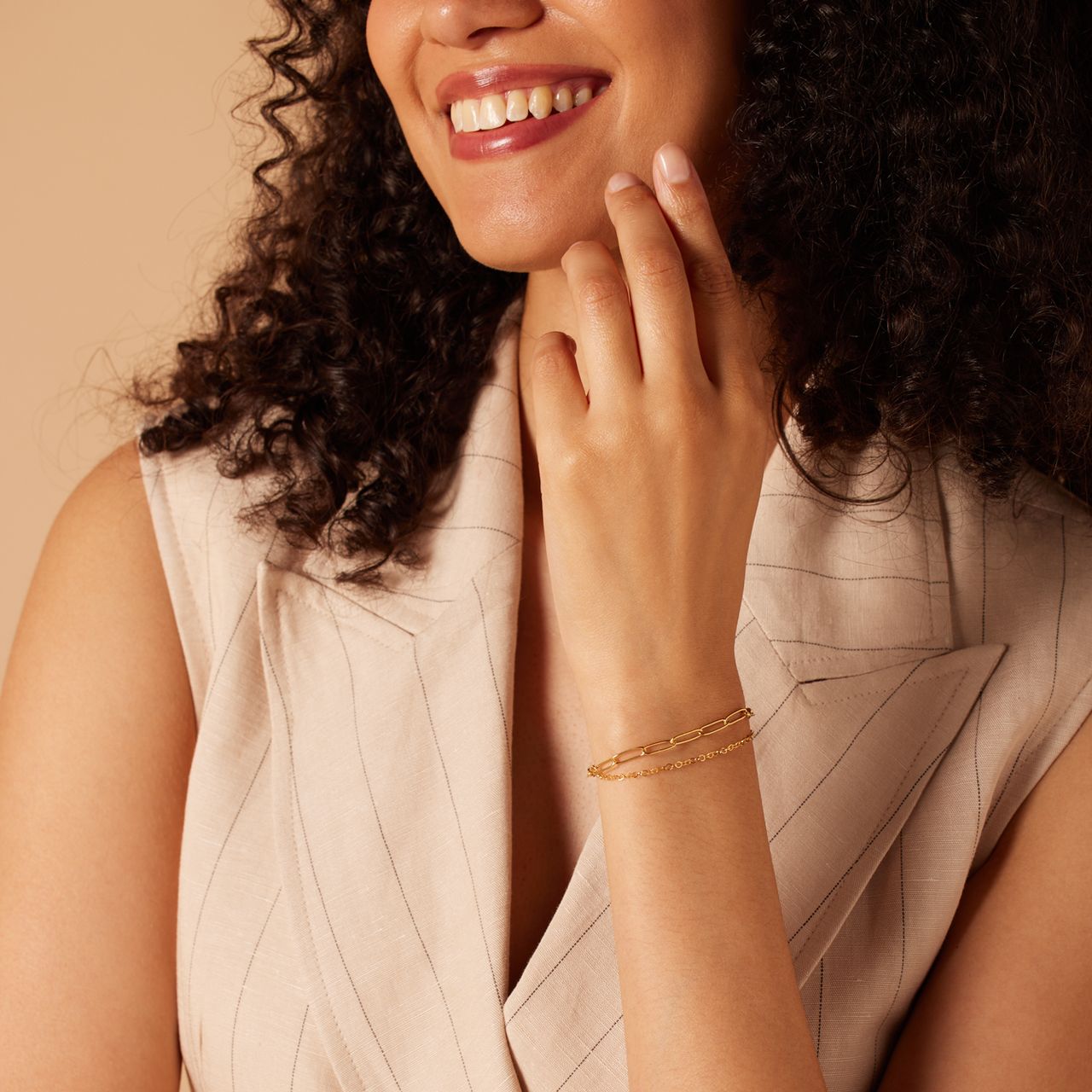 Stainless steel goldplated schakelarmband voor dames