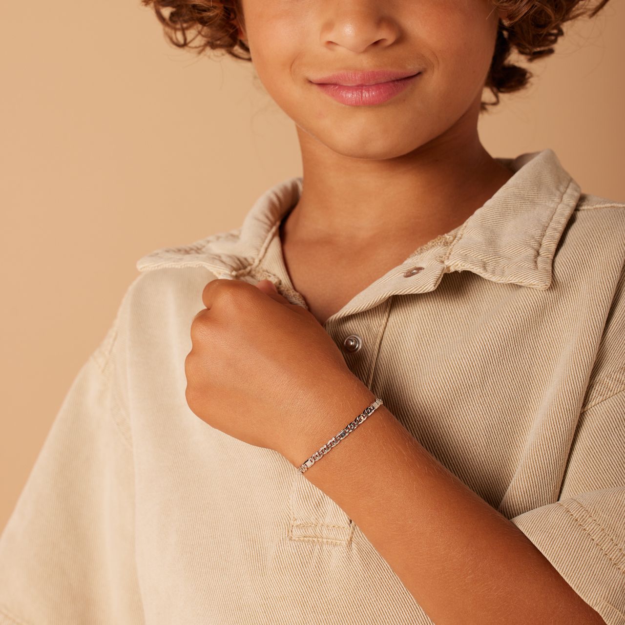 Gerecycled zilveren jongens armband platte gourmetschakel