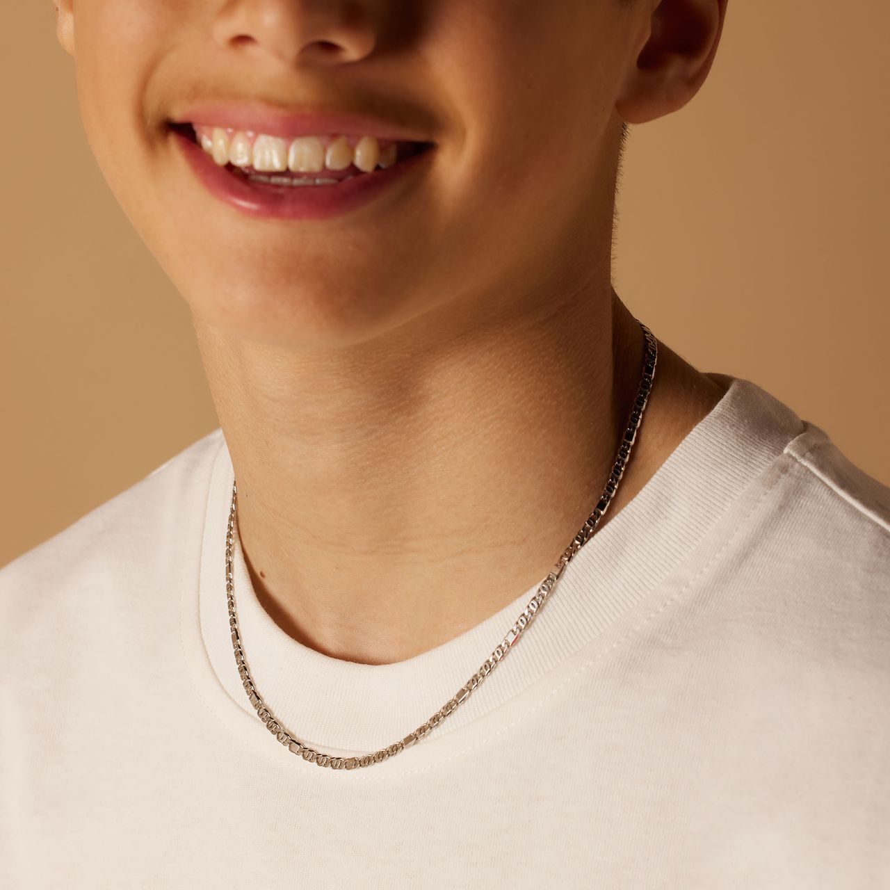 Gerecycled zilveren jongens ketting platte gourmet schakel