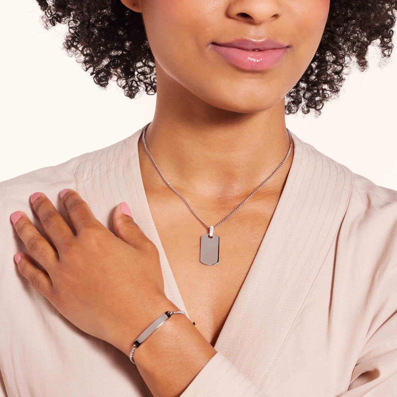 Gerecycleerd stainless steel ketting met plaat hanger