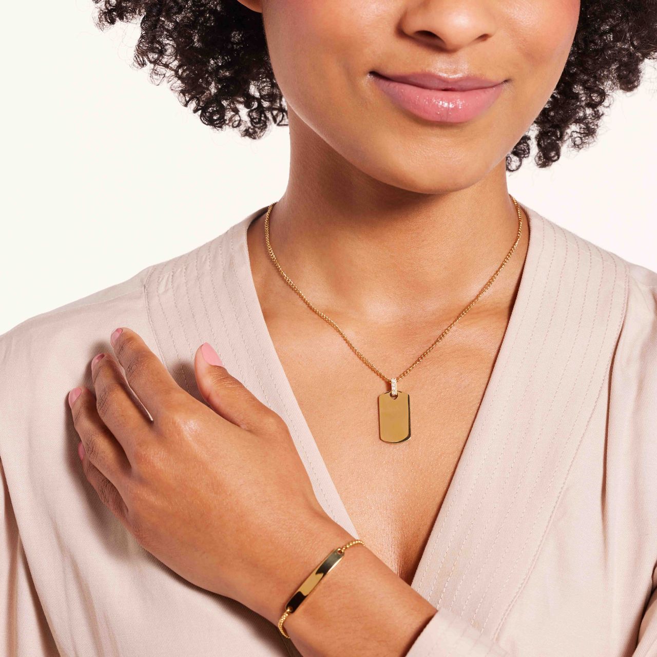 Gerecycleerd stainless steel goldplated ketting met plaat hanger