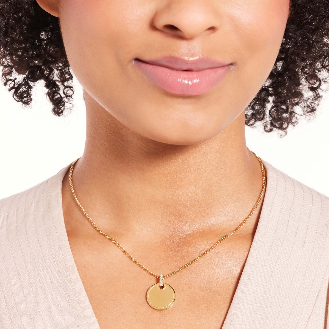 Gerecycleerd stalen goldplated ketting met bewerkte munt hanger