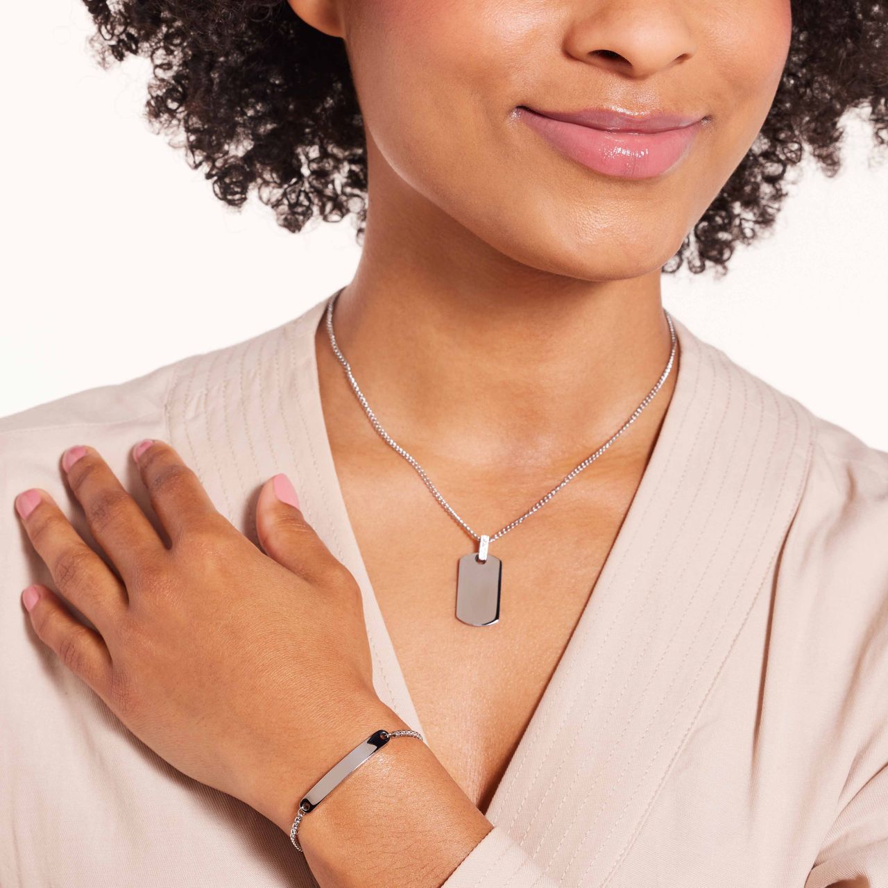 Gerecycled stainless steel armband met plaat hanger