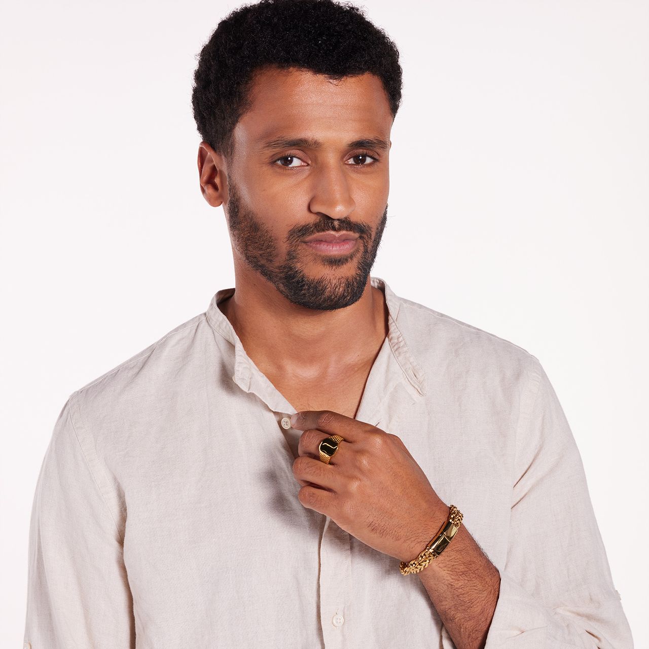 Stainless steel goldplated herenzegelring