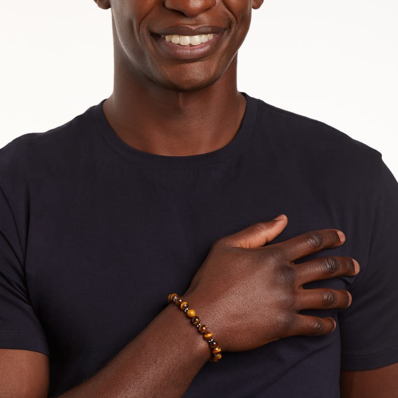 Stalen armband met tijgeroog stenen