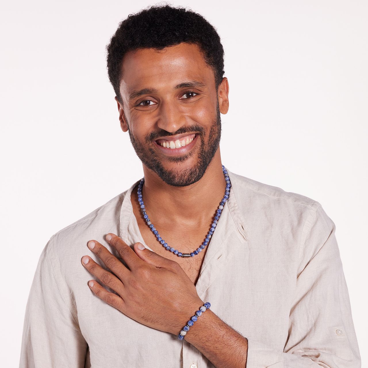 Stainless steel armband met sodaliet