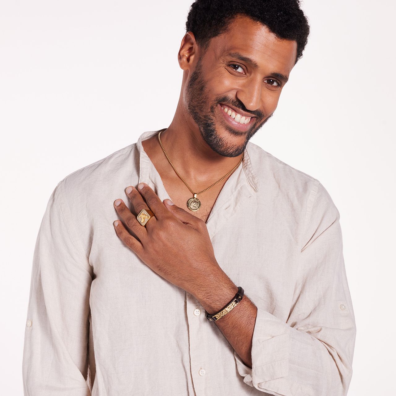 Stainless steel goldplated herenketting met hanger munt