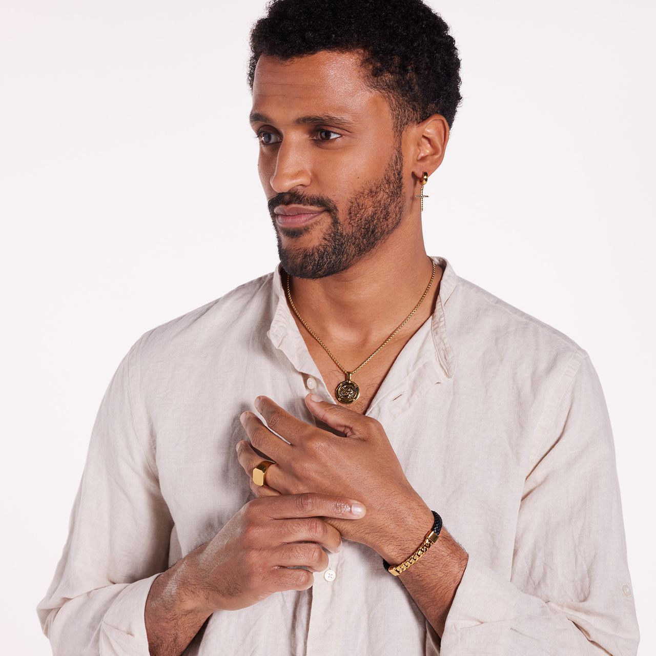 Stainless steel goldplated herenketting met hanger munt