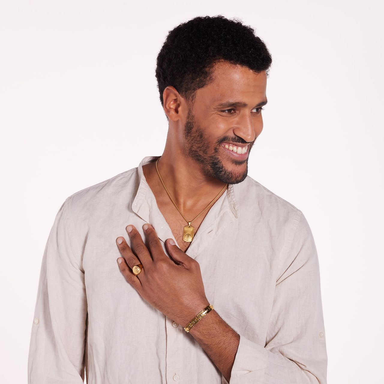 Stalen goldplated herenketting met hanger graveerplaat