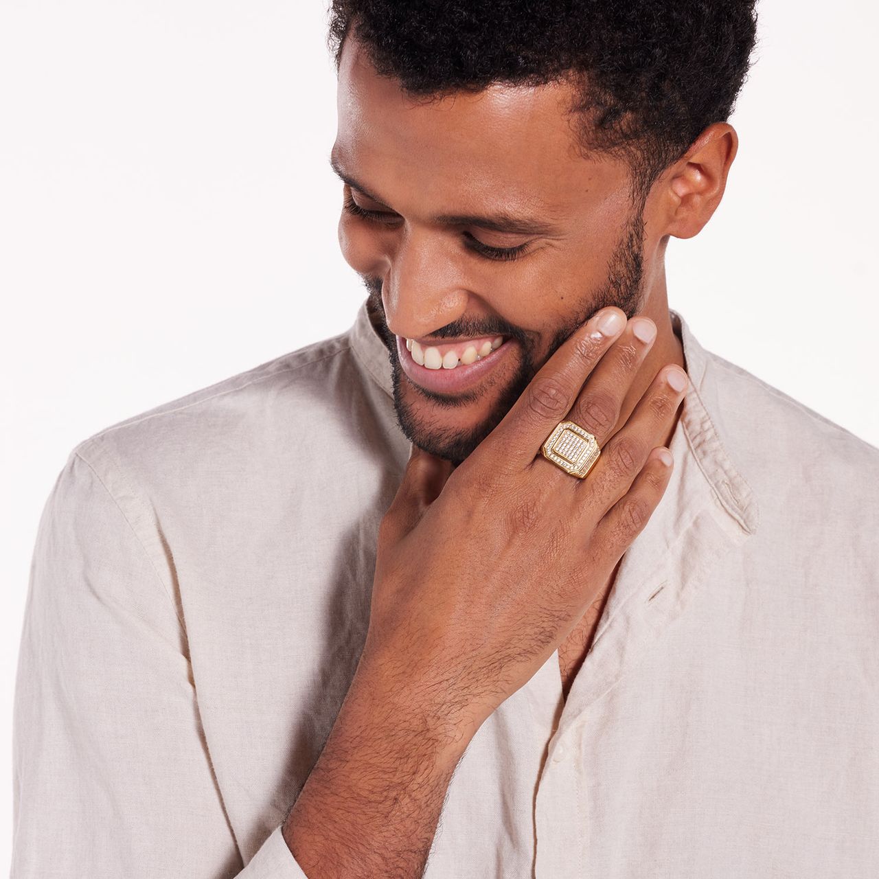 Stalen goldplated herenzegelring met zirkonia