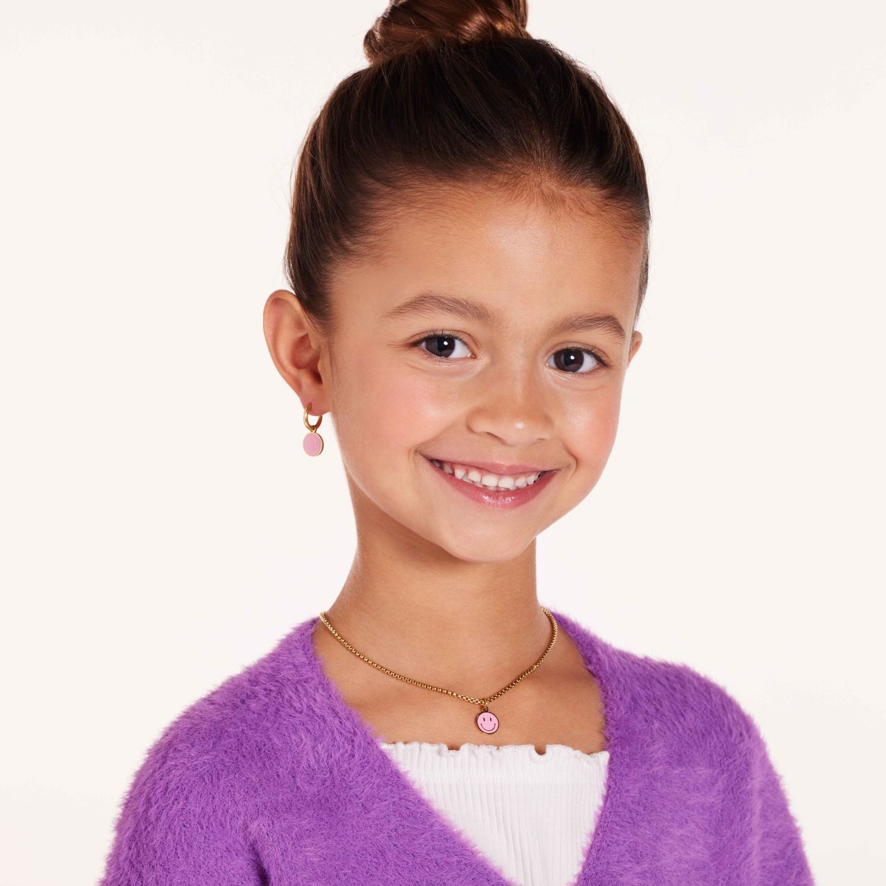 Little Miss Fabulous stainless steel goldplated oorbellen met smiley roze