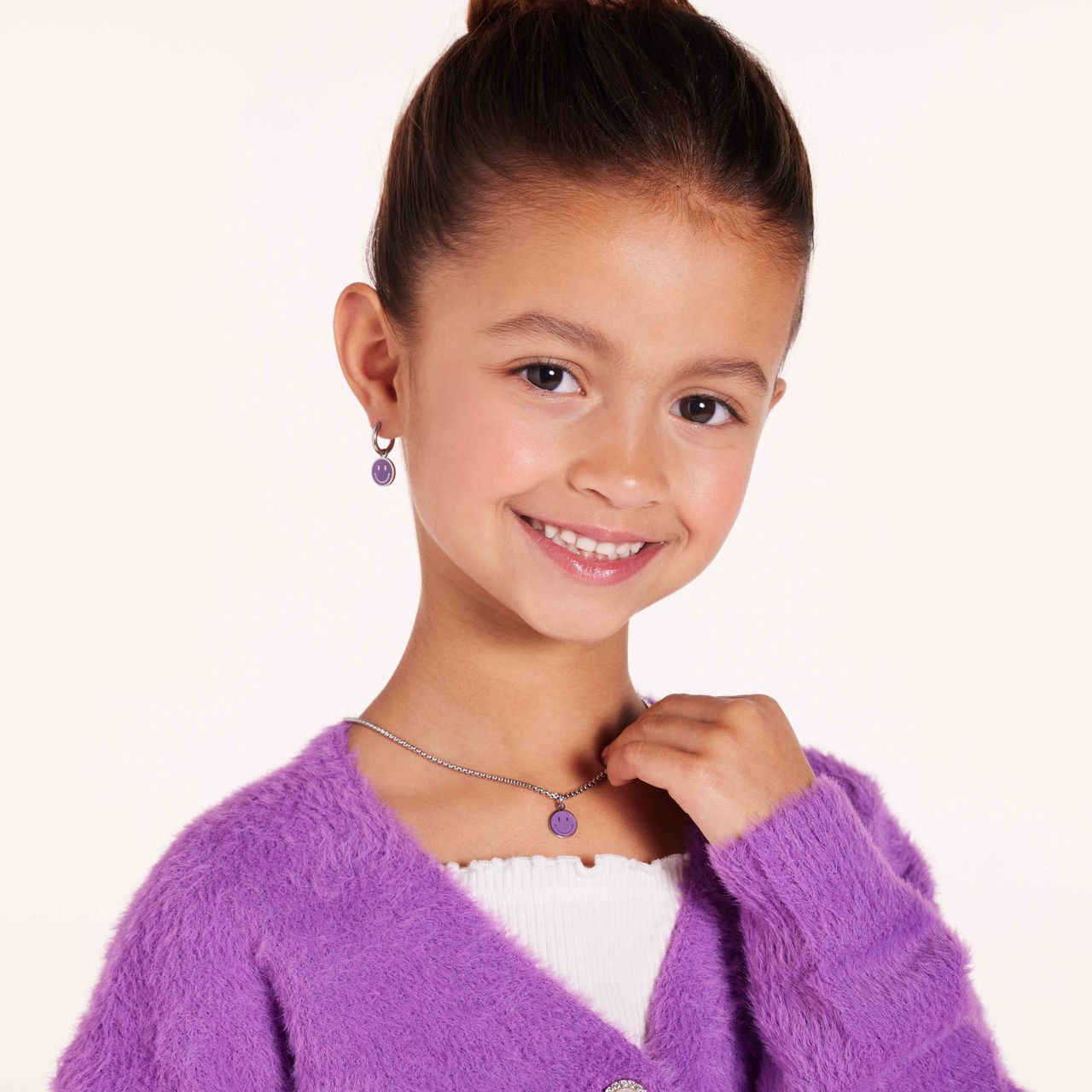 Stalen ketting met smiley paars