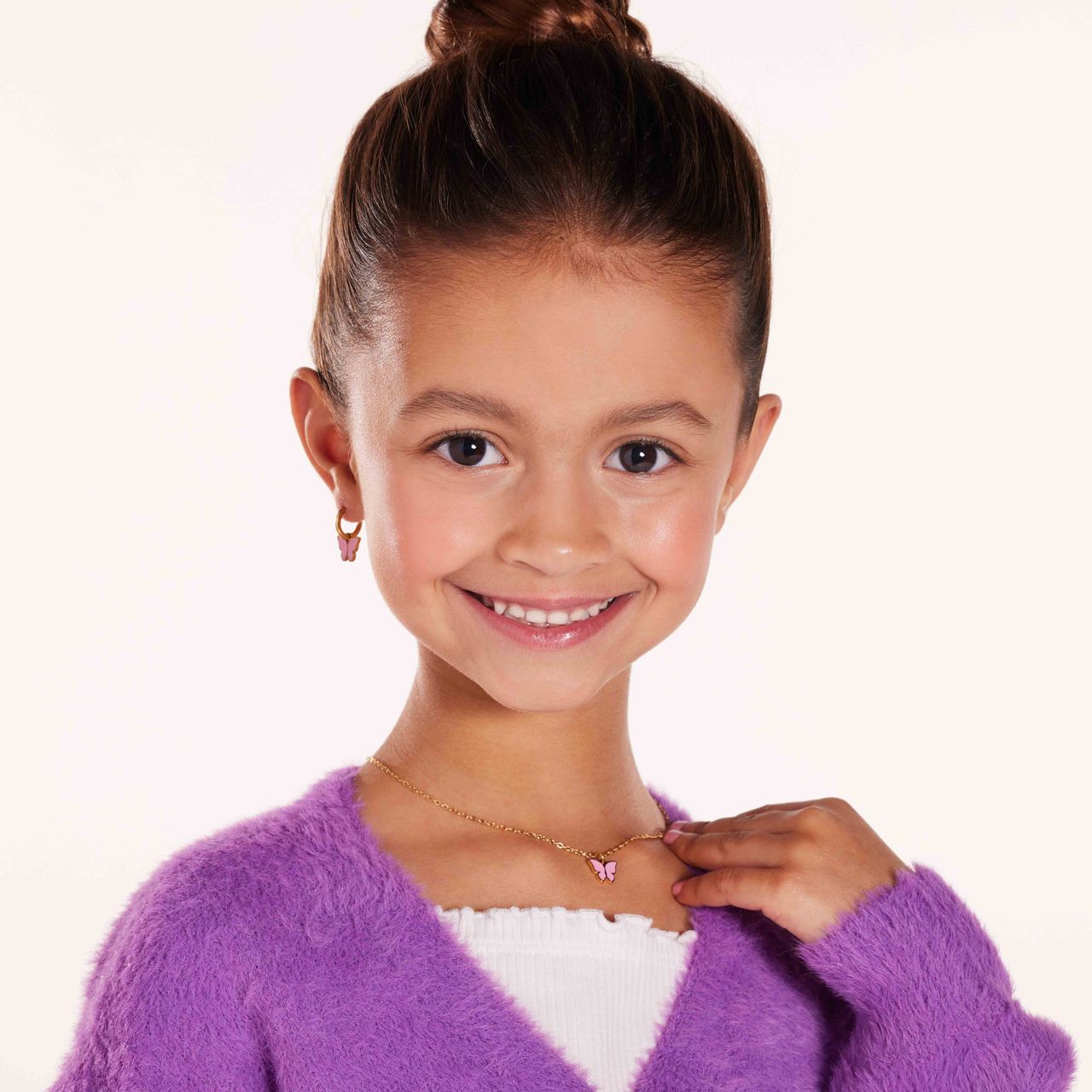 Little Miss Fabulous stainless steel goldplated oorbellen met vlinder roze