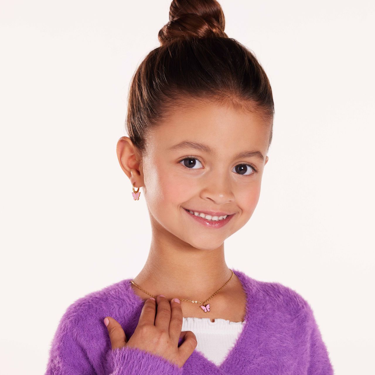 Little Miss Fabulous stalen goldplated ketting met vlinder roze