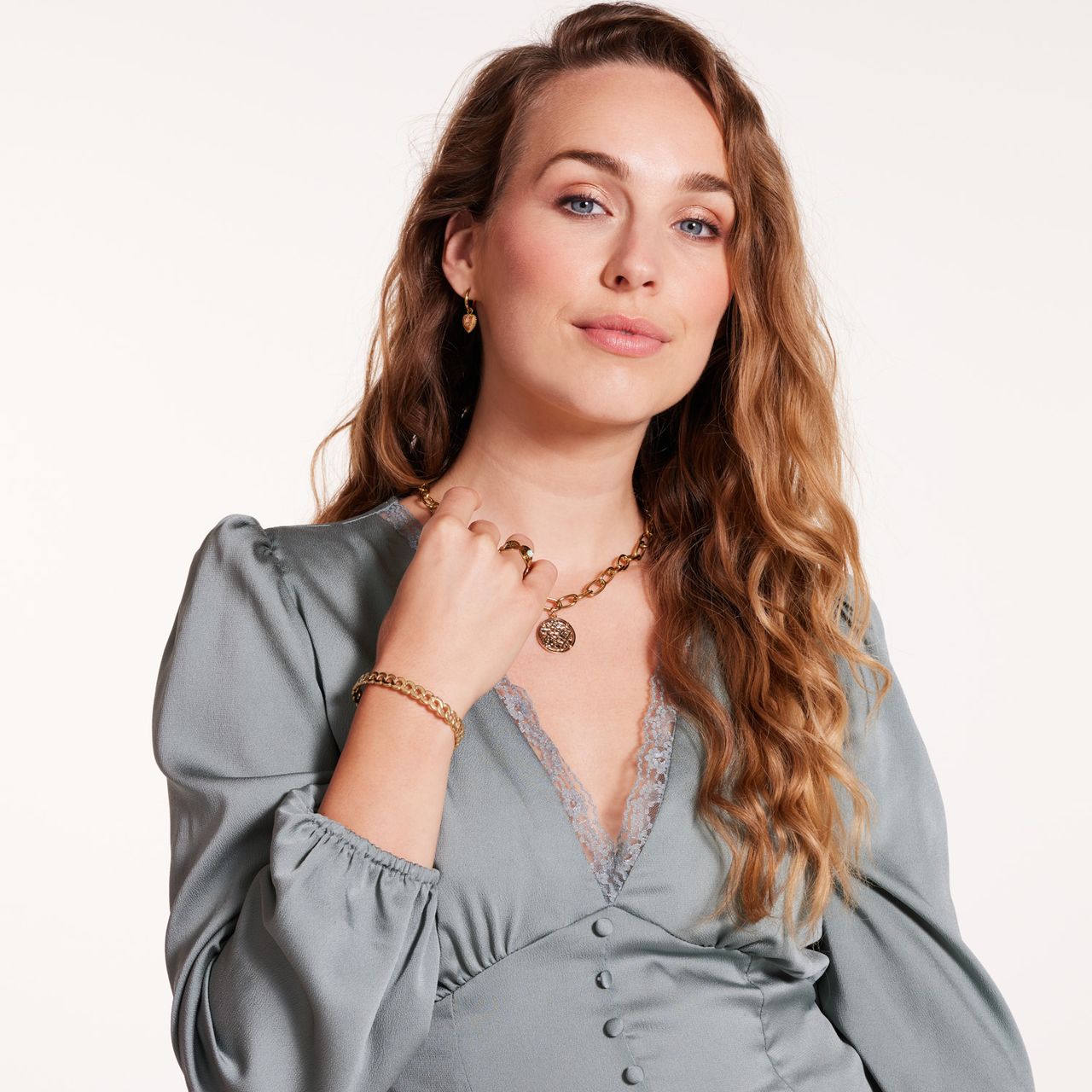 Stalen goldplated schakel armband