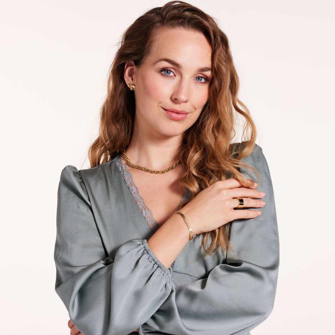 Stalen goldplated fantasiearmband voor dames