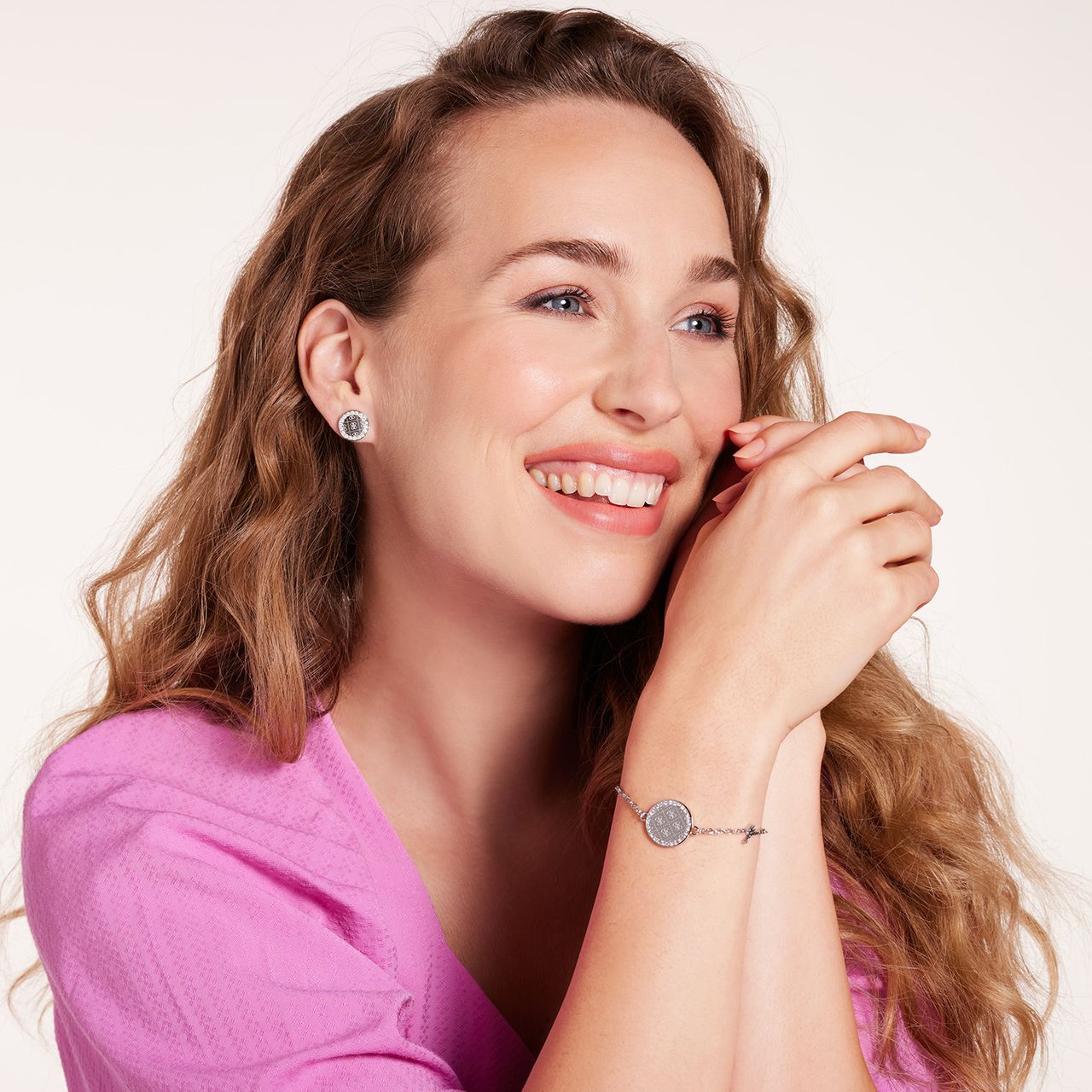 Guess stainless steel oorknoppen round harmony voor dames