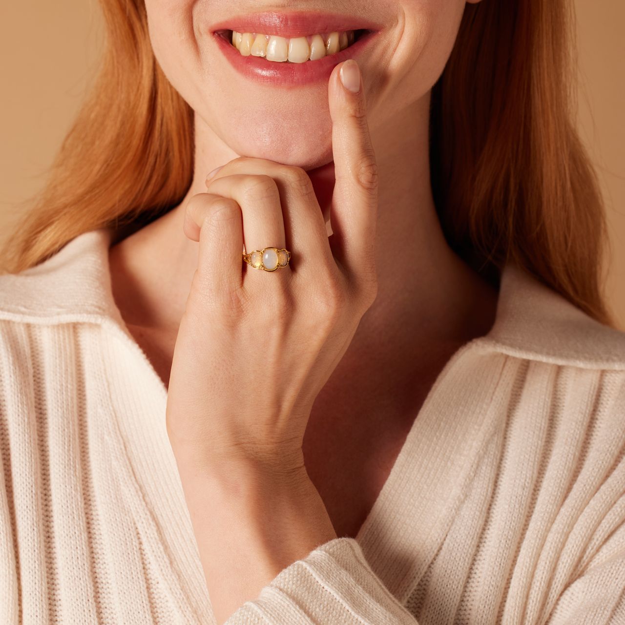 Stainless steel goldplated vintage ring opaal
