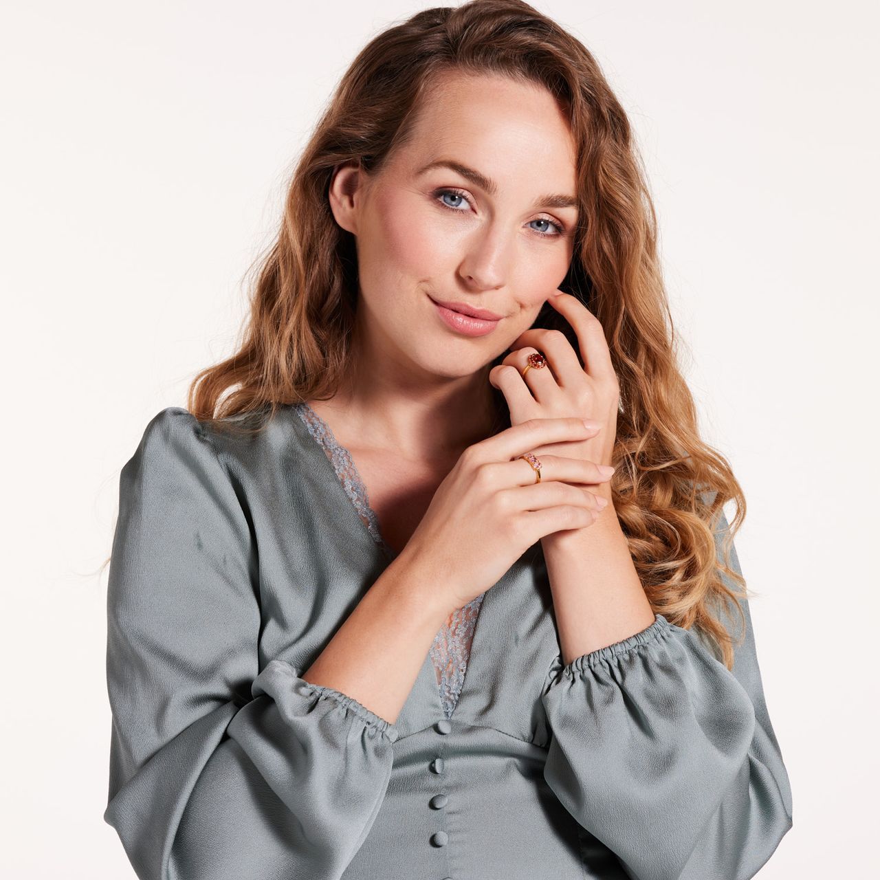 Stalen goldplated ring met zirkonia voor dames