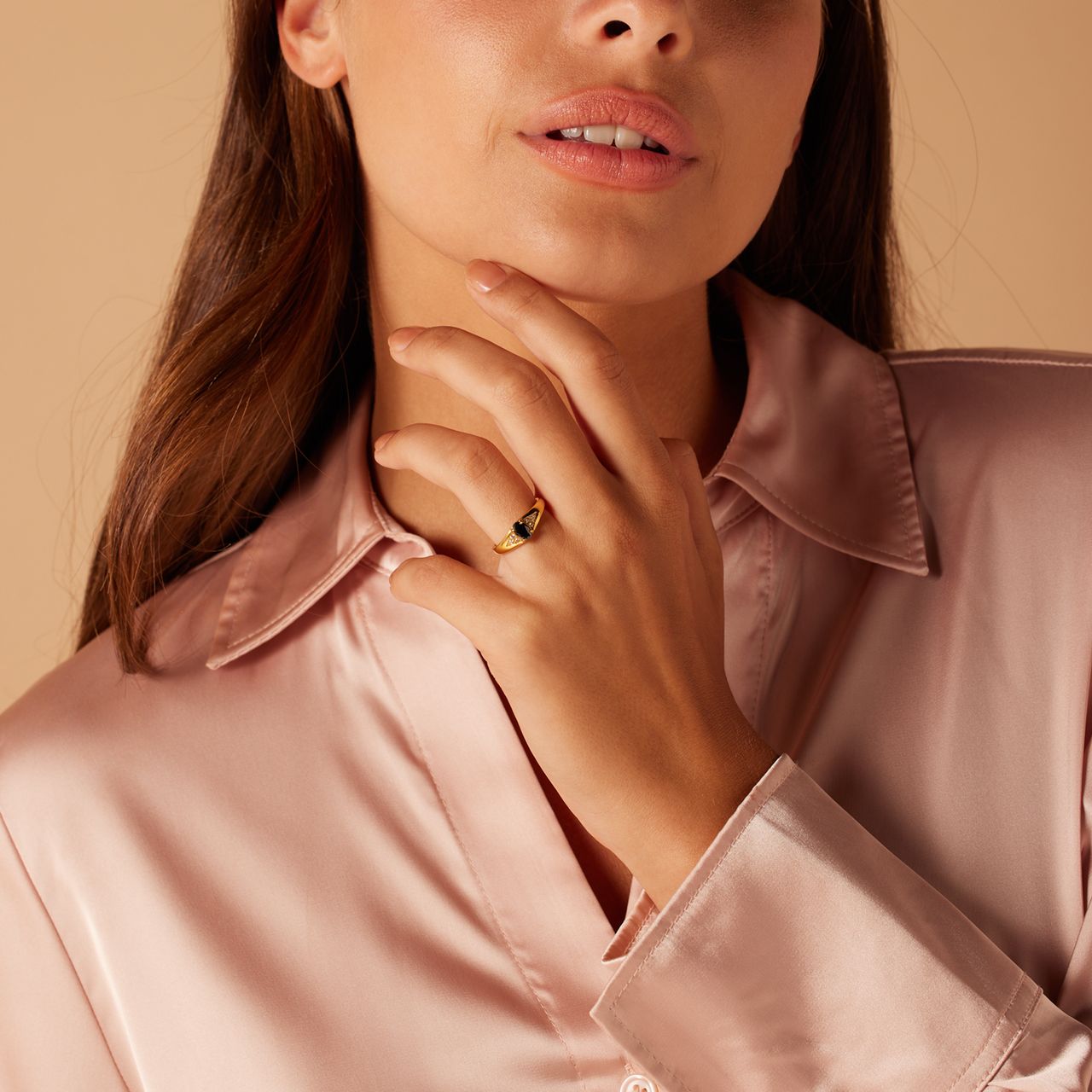 Stalen goldplated vintage ring zwart