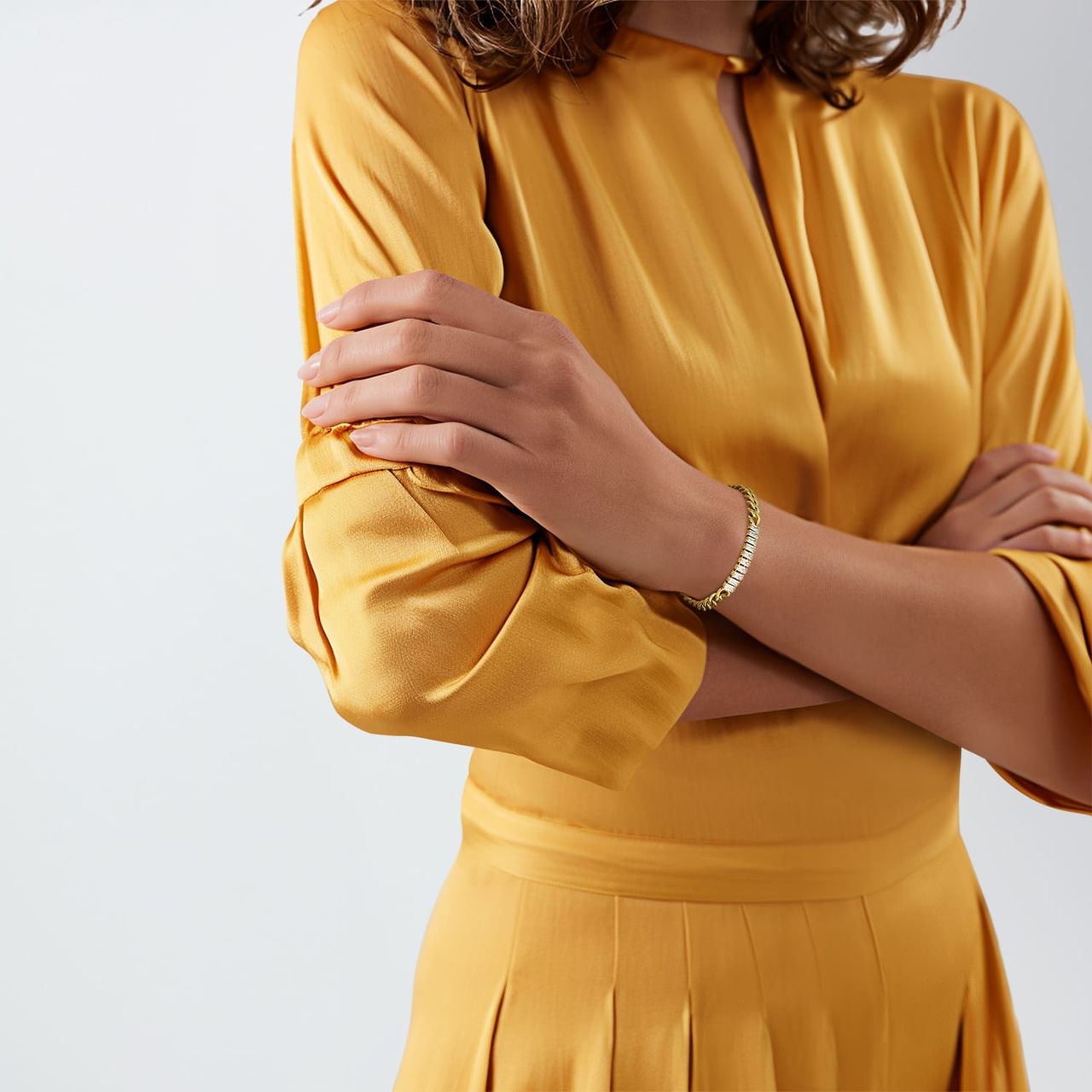 Stainless steel goldplated fantasiearmband met hanger met zirkonia voor dames