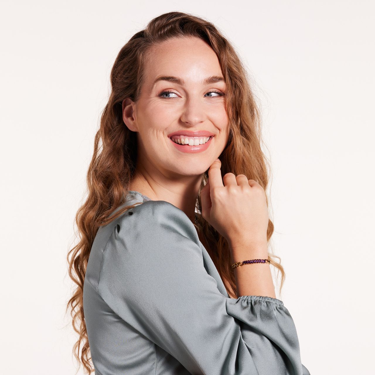 Stainless steel goldplated fantasiearmband met hanger met zirkonia voor dames