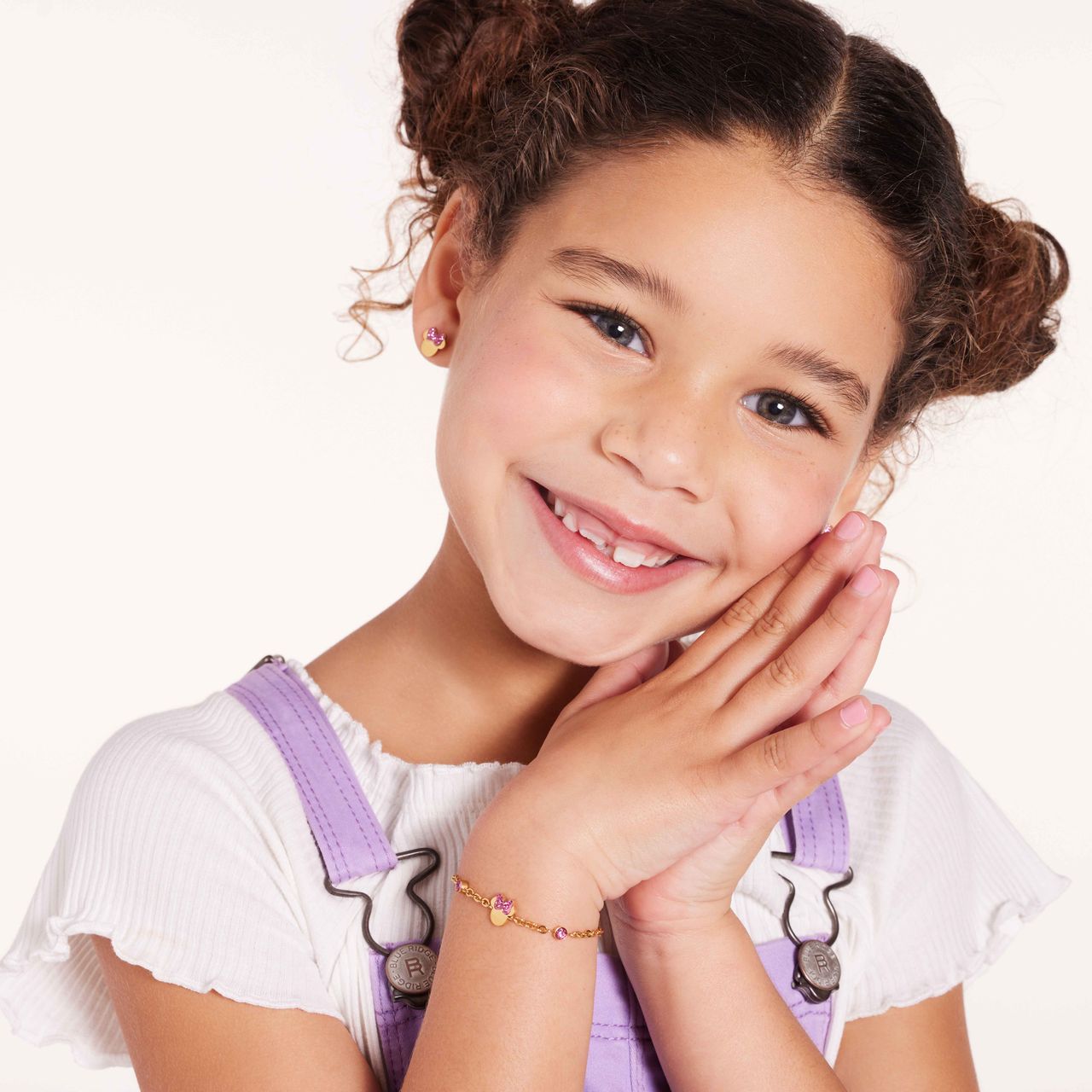 Disney stainless steel goldplated kinderoorbellen set Minnie Mouse met roze kristal