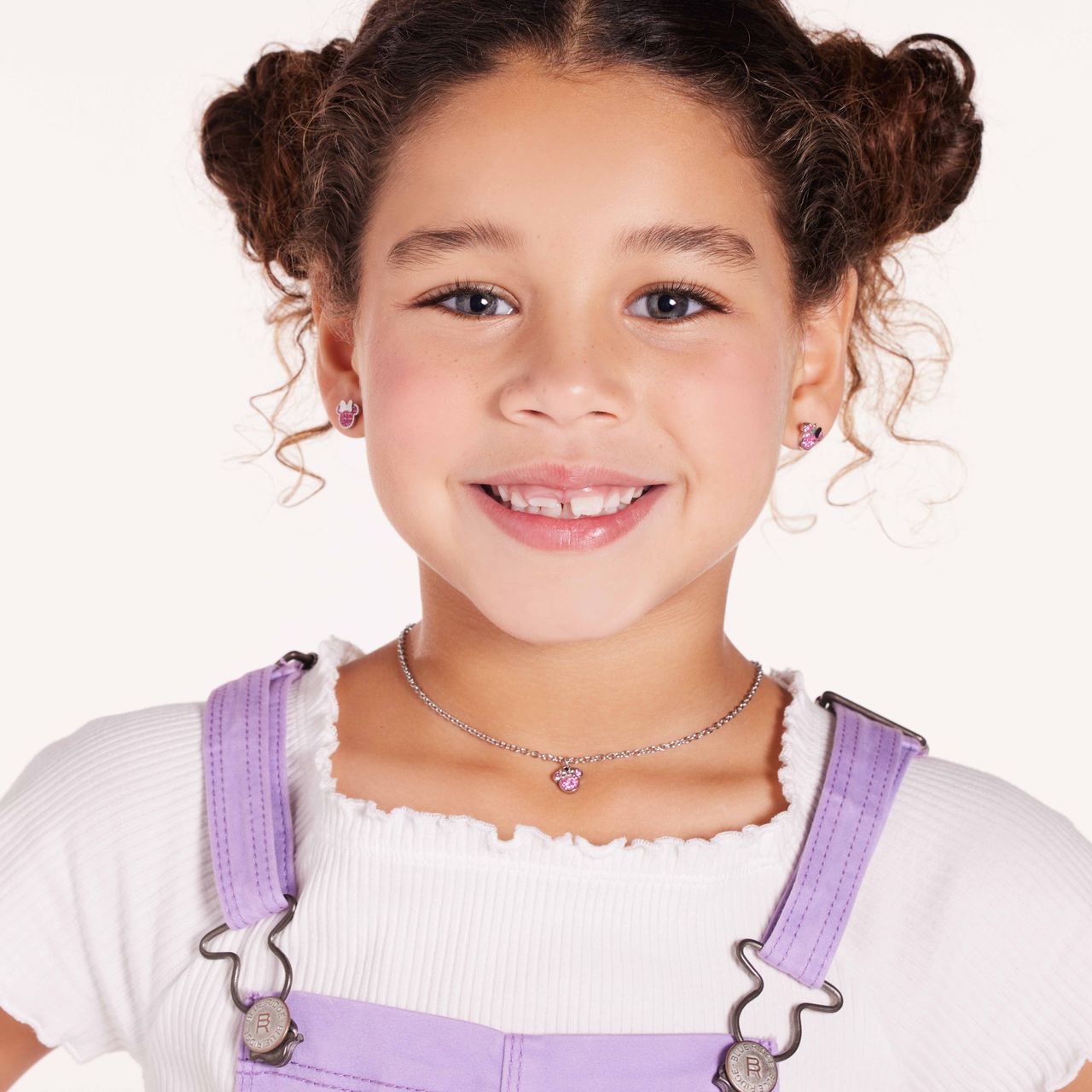 Disney stainless steel oorknoppen Minnie Mouse met roze kristal